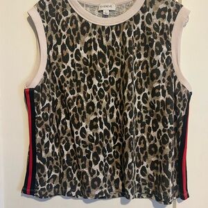 Evereve Leopard Print Muscle Tee with Red Accents